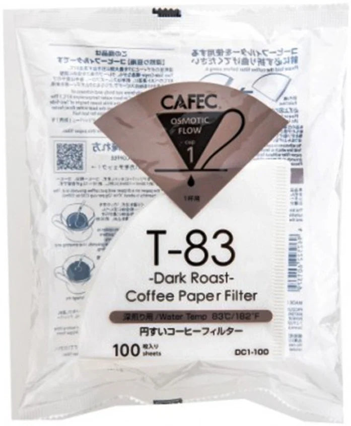 CAFEC Dark Roast Coffee Paper Filter 1 Cup, White 100 pcs