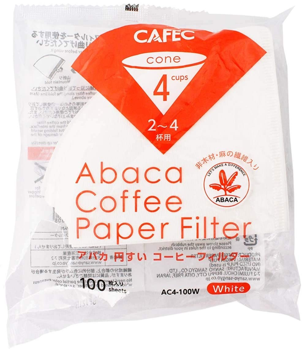 CAFEC ABACA Coffee Paper Filter 4 Cup, White 100 pcs