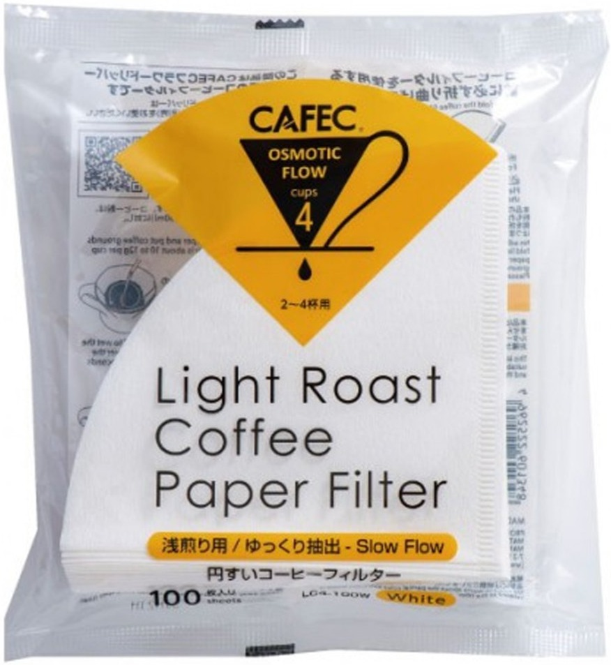 CAFEC Light Roast Coffee Paper Filter 4 Cup, White 100 pcs