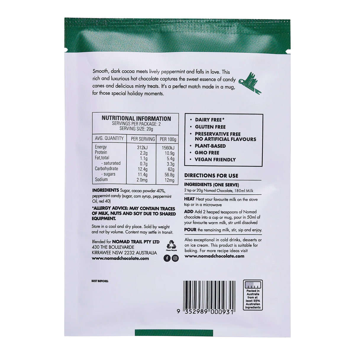 Nomad Drinking Chocolate Peppermint Candy 200G