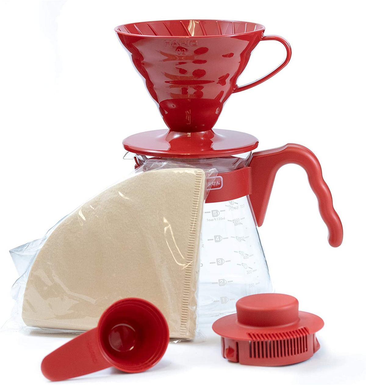 Hario V60-02 Pour Over Kit Red - Plastic