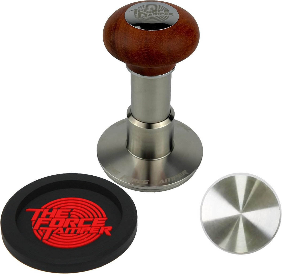 The force tamper is 58.5 mm Silver Logo Wood Handle