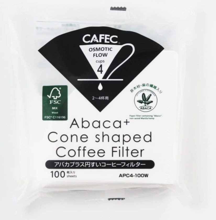 CAFEC ABACA + Coffee Paper Filter 4 Cup, White 100 pcs